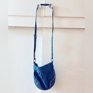 Y2K Vintage B. Makowski Blue Studded 100% Genuine Leather Crossbody Purse
